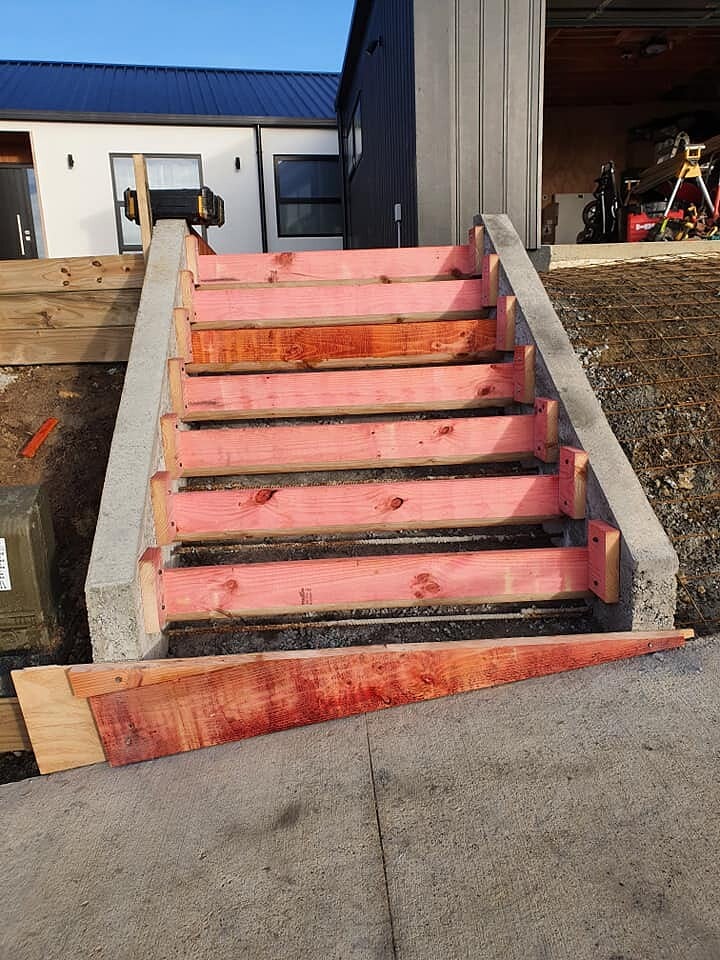Formed and boxed concrete steps under construction on a Dunedin site